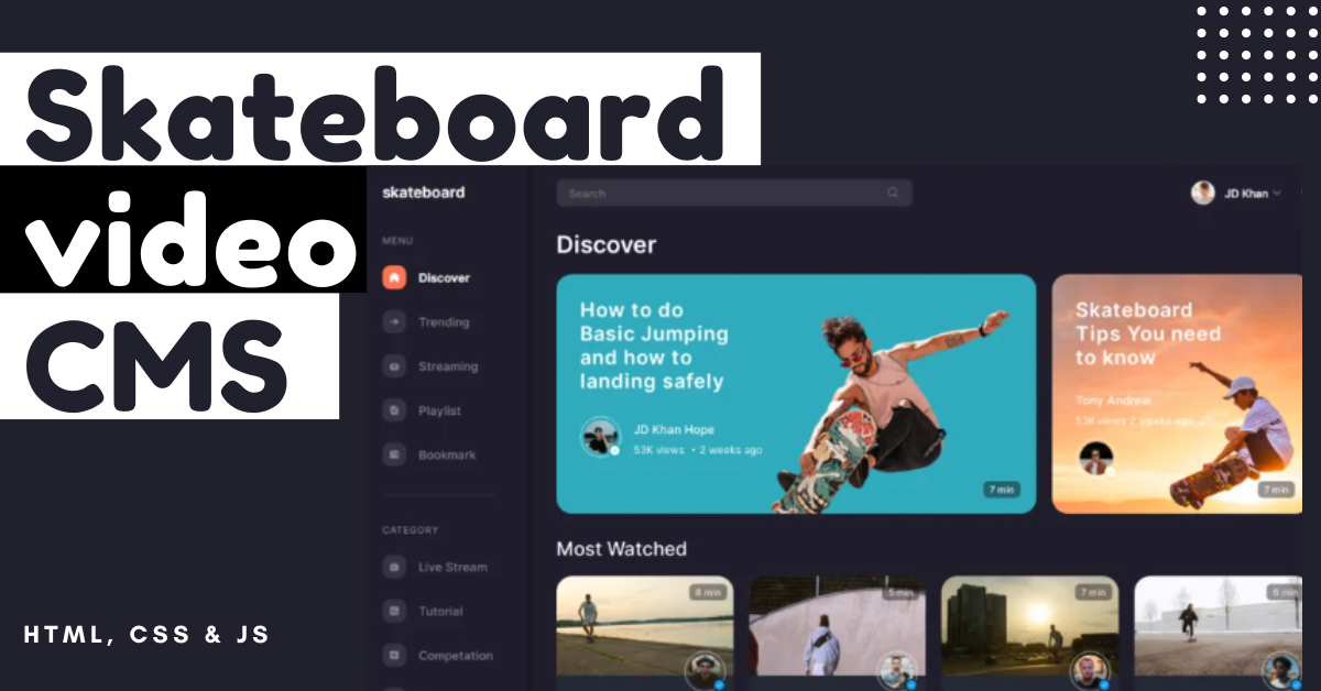 Skateboard video platform using HTML and css
